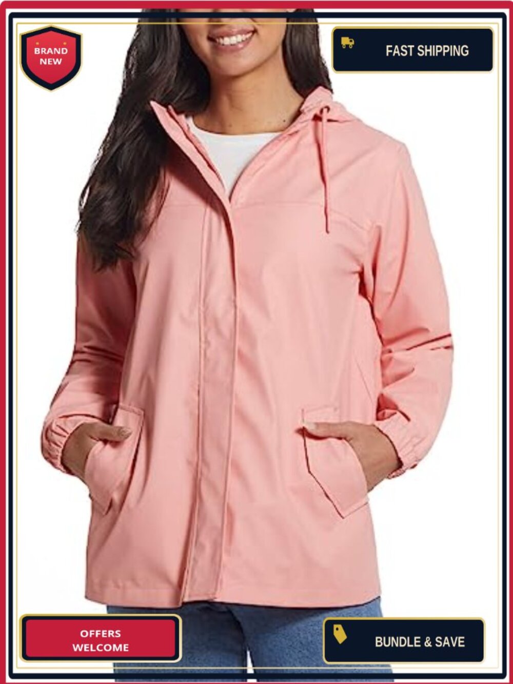 Waterproof Rain Slicker Hooded Windbreaker Lightweight Taffeta Lining
